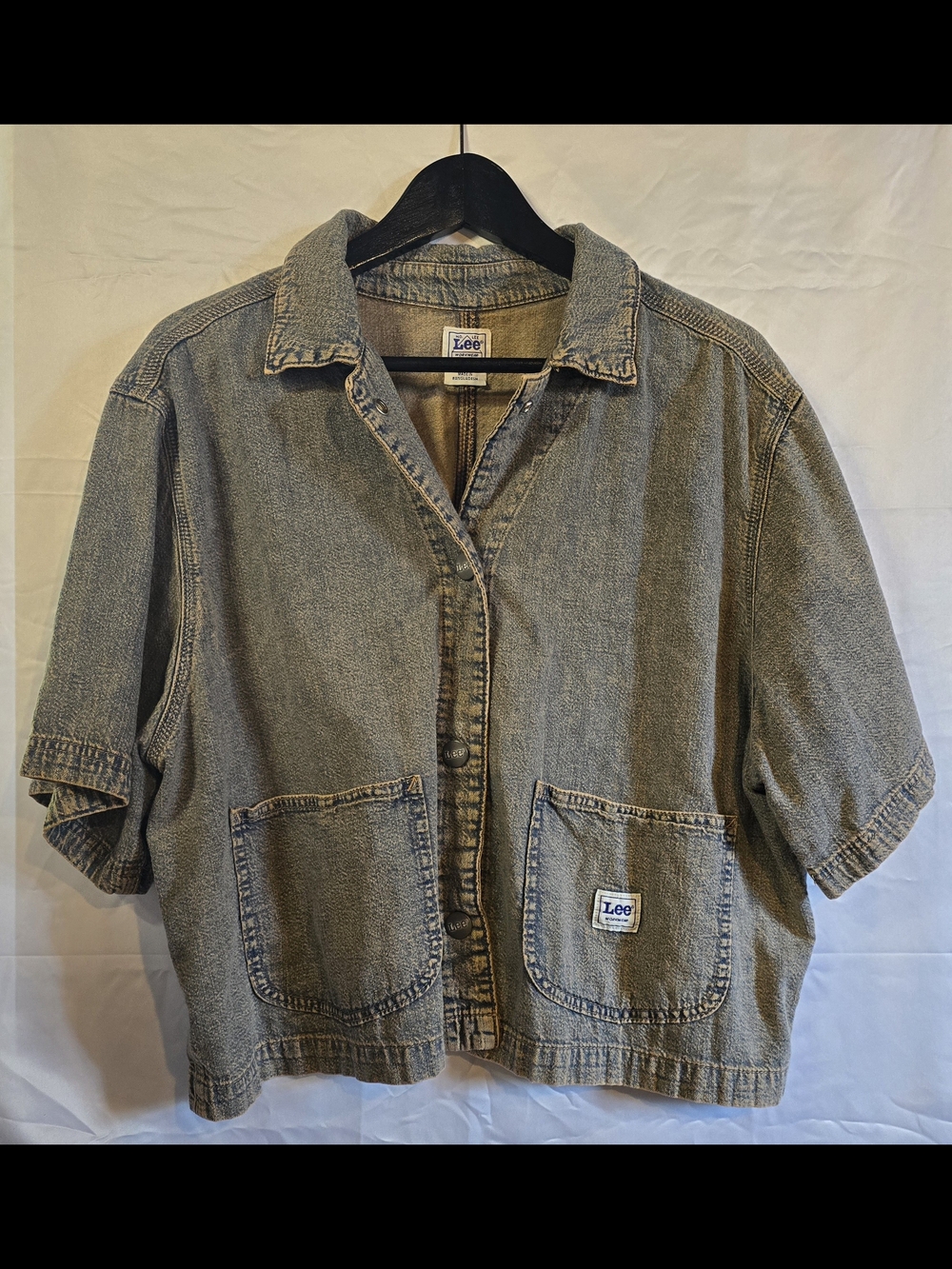 Lee Riveted Vintage Cropped Denim Short Sleeve Button Up Shirt